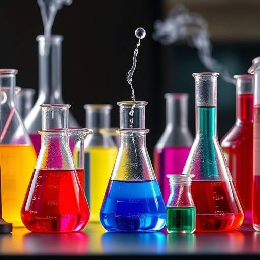A chemistry set for kids, including beakers, test tubes, and colourful chemicals.