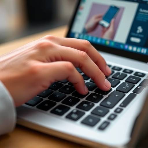 A close-up of hands using a keyboard to navigate a website, highlighting keyboard accessibility.