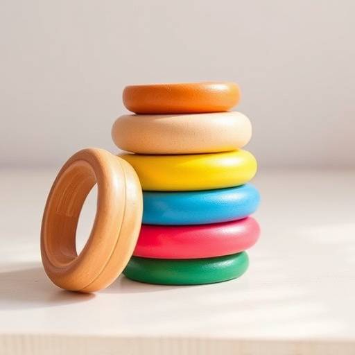 A colourful wooden stacking toy for toddlers.