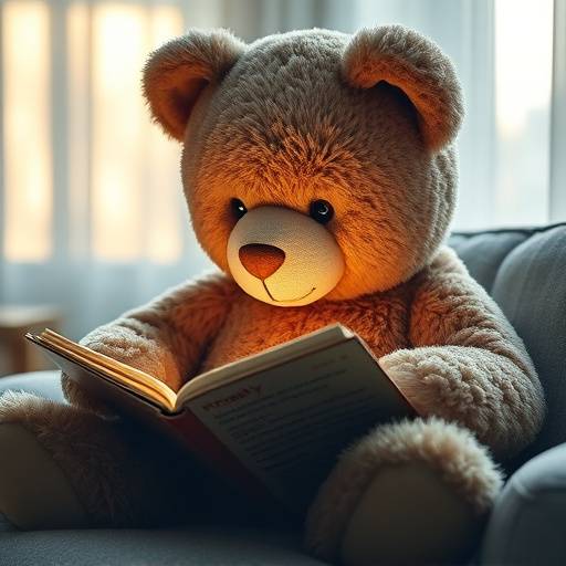 Illustration of a teddy bear reading a privacy policy book