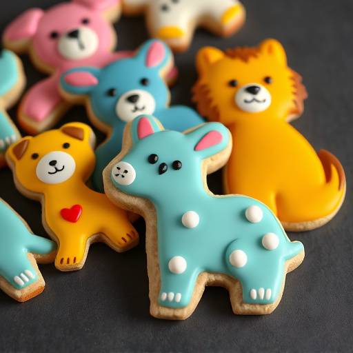 Whimsical illustration of cookies shaped like toy animals
